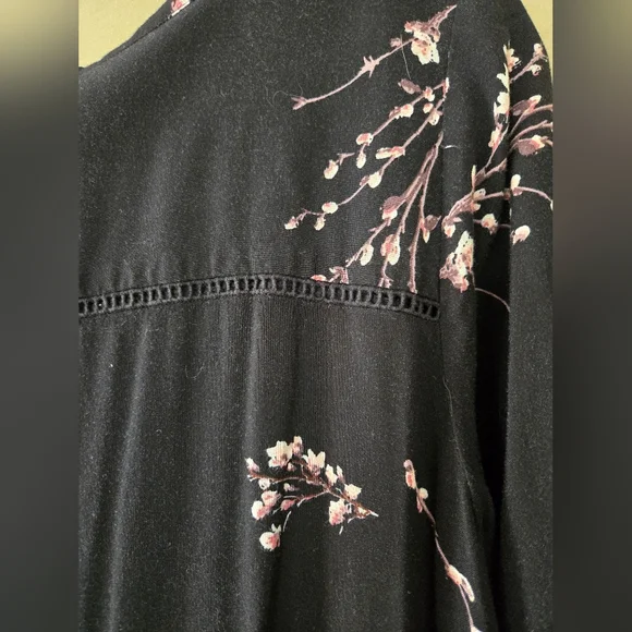 Soyaconcept | Black Floral Button-Front Tunic Top w/ Pink Branch Print, Size S - Picture 10 of 10